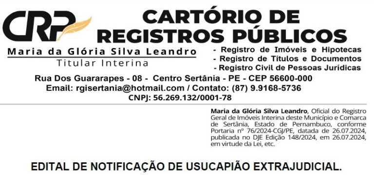 EDITAL DE NOTIFICAÇÃO DE USUCAPIÃO EXTRAJUDICIAL