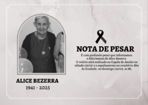IRMÃ DE PADRE FERNANDO, ALICE BEZERRA, MORRE EM RECIFE. SEPULTAMENTO SERÁ DOMINGO (26)