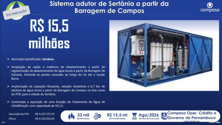 SERTÂNIA RECEBE INVESTIMENTO DE R$ 15 MILHÕES PARA AMPLIAÇÃO DO SISTEMA ADUTOR